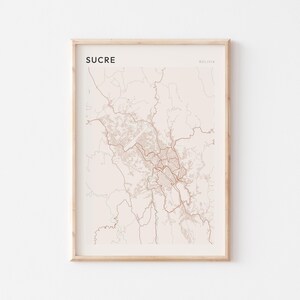 Affiche de carte de sucre, impression de sucre, affiche de sucre, art mural de sucre, Bolivie, cadeau de voyage, art minimaliste