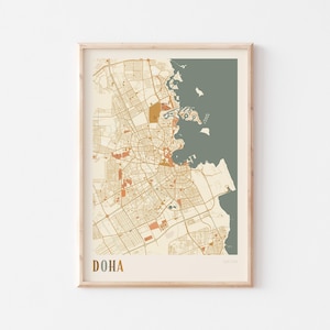 Doha Map Poster, Doha Print, Doha Poster, Doha Wall Art, Qatar, Travel Gift, Boho Poster
