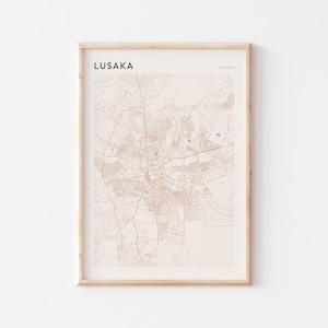 Affiche de carte de Lusaka, impression de Lusaka, affiche de Lusaka, art mural Lusaka, Zambie Afrique, cadeau de voyage, art minimaliste
