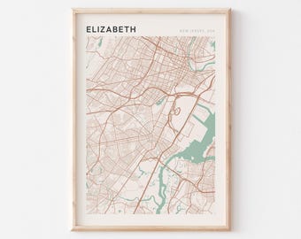 Elizabeth Karte Poster, Elizabeth Druck, Elizabeth Poster, Elizabeth Wandkunst, New Jersey, Reisegeschenk, minimalistische Wandkunst