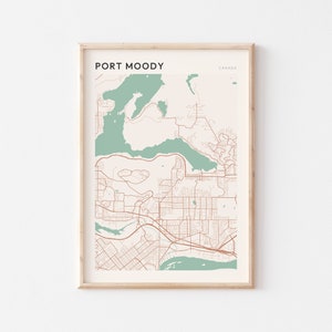 Póster de mapa de Port Moody, arte mural de Port Moody, mapa de Port Moody, póster de Port Moody, impresión de Port Moody, viajes a Port Moody, Canadá, Columbia Británica