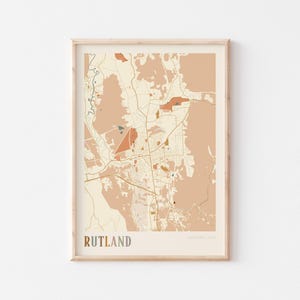 Póster con mapa de Rutland, impresión de Rutland, póster de Rutland, arte mural de Rutland, Vermont, regalo de viaje, arte mural bohemio