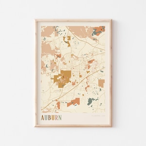 Affiche de carte Auburn, impression auburn, affiche auburn, art mural auburn, Alabama, cadeau de voyage, art mural bohème