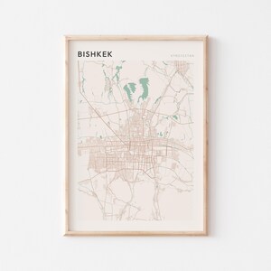 Bishkek kartposter, Bishkek-tryck, Bishkek-affisch, Bishkek-väggkonst, Kirgizistan, resepresent, skandinaviskt tryck