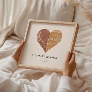 Personalisierte Herz Karte Poster, Herz Karte Druck, Herz Print, Individuell Herz Stadt Karte, Geschenk zum Jahrestag, Verlobungsgeschenk, Personalisierte Herzkarte