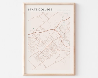 State College Map Poster, State College Print, State College Poster, State College Wall Art, Pennsylvania, Travel Gift, Farmhouse Decor