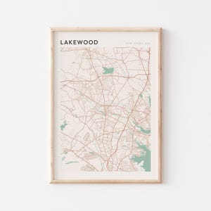 Affiche de carte de Lakewood, impression de Lakewood, affiche de Lakewood, art mural de Lakewood, New Jersey, cadeau de voyage, art mural minimaliste