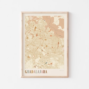 Affiche de carte de Guadalajara, impression de Guadalajara, affiche de Guadalajara, art mural Guadalajara, Mexique, cadeau de voyage, affiche bohème