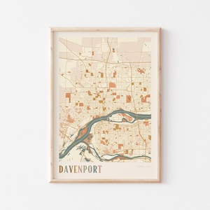 Póster con mapa de Davenport, impresión de Davenport, póster de Davenport, arte de pared de Davenport, Iowa, regalo de viaje, impresión boho