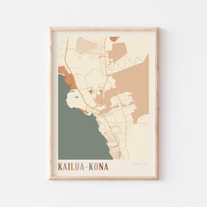 Affiche de carte de Kailua-Kona, impression de Kailua-Kona, affiche de Kailua-Kona, art mural Kailua-Kona, Hawaï, cadeau de voyage, impression bohème, inspiration de bureau