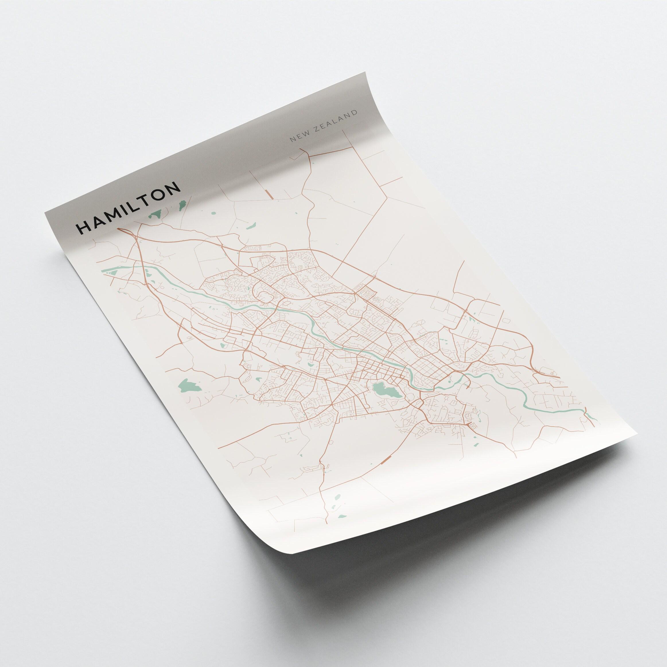 Hamilton New Zealand Map Poster, Hamilton Wall Art, Hamilton Map ...