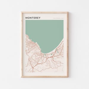 Póster de mapa de Monterey, impresión de Monterey, póster de Monterey, arte de pared de Monterey, California, regalo de viaje, decoración de pared de granja, póster escandinavo