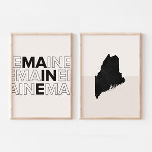 Lot de 2 impressions Maine, impression Maine, affiche de carte Maine, impression carte Maine art mural bohème minimaliste, art mural Maine