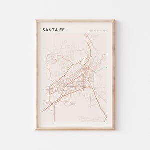 Affiche de carte de Santa Fe, impression de Santa Fe, affiche de Santa Fe, art mural Santa Fe, Nouveau-Mexique, cadeau de voyage, art mural minimaliste