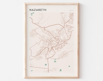 Nazareth Map Poster, Nazareth Print, Nazareth Poster, Nazareth Wall Art, Israel, Travel Gift, Minimalist Print