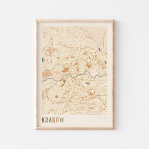 Póster con mapa de Cracovia, impresión de Cracovia, póster de Cracovia, arte mural de Cracovia, Polonia, regalo de viaje, arte mural bohemio