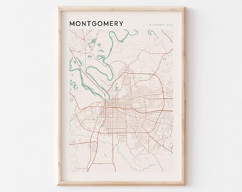Montgomery Map Poster, Montgomery Print, Montgomery Poster, Montgomery Wall Art, Alabama, Travel Gift, Farmhouse Wall Decor