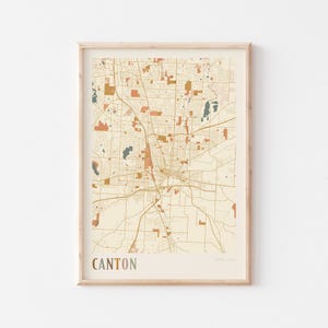 Póster con mapa de Cantón, impresión de Cantón, póster de Cantón, arte mural de Cantón, Ohio, regalo de viaje, decoración bohemia