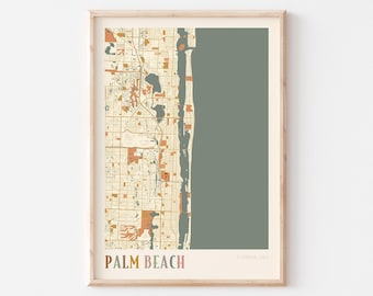 Palm Beach Map Poster, Palm Beach Print, Palm Beach Poster, Palm Beach Wall Art, Florida, Travel Gift, Boho Wall Art