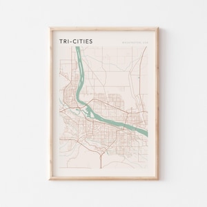 Tri-Städte Karte Poster, Tri-Städte Druck, Tri-Städte Poster, Tri-Städte Wandkunst, Washington, Reisegeschenk, minimalistischer Druck