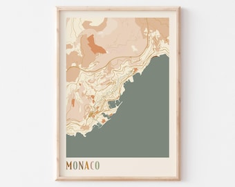 Affiche de carte de Monaco, impression de Monaco, affiche de Monaco, art mural de Monaco, Monaco, cadeau de voyage, art mural bohème