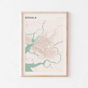 Affiche de carte de Douala, impression de Douala, affiche de Douala, art mural de Douala, Cameroun, cadeau de voyage, art minimaliste