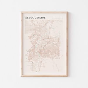 Affiche de carte d'Albuquerque, impression d'Albuquerque, affiche d'Albuquerque, art mural d'Albuquerque, Nouveau-Mexique, cadeau de voyage, art mural minimaliste