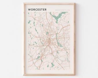 Worcester Map Poster, Worcester Print, Worcester Poster, Worcester Wall Art, Massachusetts, Travel Gift, Minimalist Art