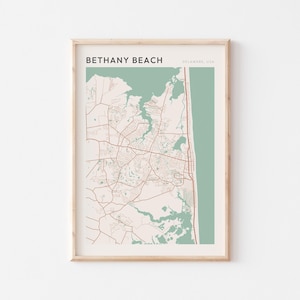 Affiche de carte de plage de Bethany, impression de plage de Bethany, affiche de plage de Bethany, art mural de plage de Bethany, Delaware, cadeau de voyage, décoration murale de ferme