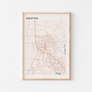 Affiche de carte Denton, impression Denton, affiche Denton, art mural Denton, Texas, cadeau de voyage, impression minimaliste