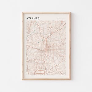 Affiche carte d'Atlanta, affiche d'Atlanta, impression d'Atlanta, art mural d'Atlanta, plan de rue d'Atlanta, impression de carte d'Atlanta, Atlanta en Géorgie