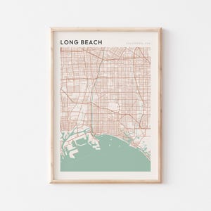 Affiche de carte de Long Beach, impression de Long Beach, affiche de Long Beach, art mural Long Beach, Californie, cadeau de voyage, décoration murale de ferme