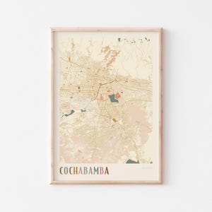 Affiche de carte de Cochabamba, impression de Cochabamba, affiche de Cochabamba, art mural de Cochabamba, Bolivie, cadeau de voyage, déco bohème