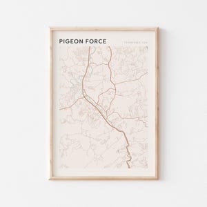 Póster de mapa de Pigeon Force, impresión de Pigeon Force, póster de Pigeon Force, arte de pared de Pigeon Force, Tennessee, regalo de viaje, póster escandinavo