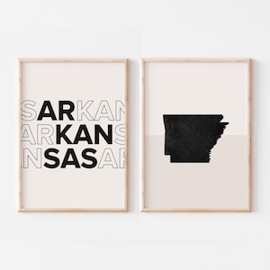 Lot de 2 impressions, impression de l'Arkansas, affiche de la carte de l'Arkansas, impression de carte de l'Arkansas, art mural bohème minimaliste, art mural de l'Arkansas