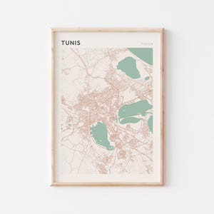 Affiche de carte de Tunis, impression de Tunis, affiche de Tunis, art mural de Tunis, Tunisie Afrique, cadeau de voyage, art minimaliste