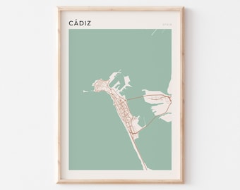 Cadiz Karte Poster, Cadiz Druck, Cadiz Poster, Cadiz Wandkunst, Spanien, Reisegeschenk, Minimalistischer Druck