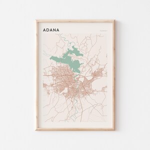 Affiche de carte d'Adana, impression d'Adana, affiche d'Adana, art mural Adana, Turquie, cadeau de voyage, impression minimaliste