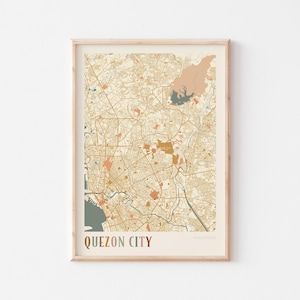 Cartaz do mapa da cidade de Quezon, impressão da cidade de Quezon, pôster da cidade de Quezon, arte de parede da cidade de Quezon, Filipinas, presente de viagem, impressão Boho