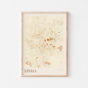 Lusaka Map Poster, Lusaka Print, Lusaka Poster, Lusaka Wall Art, Zambia Africa, Travel Gift, Boho Decor