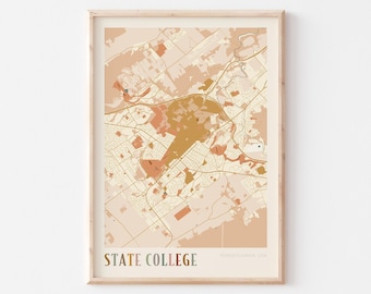 State College Map Poster, State College Print, State College Poster, State College Wall Art, Pennsylvania, Travel Gift, Boho Decor
