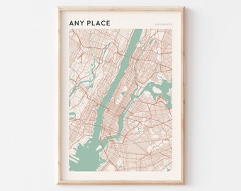 Mapa miasta na zamówienie, Plakat z mapą na zamówienie, Spersonalizowany wydruk mapy, Mapa na zamówienie, Wydruk mapy, Plakat z mapą, Mapa miasta rodzinnego, Mapa ulic, Plakat podróżniczy