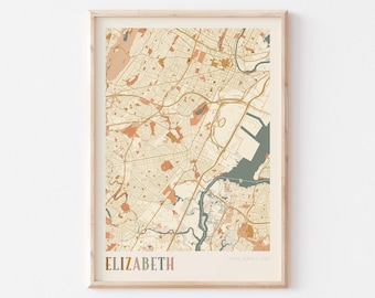 Elizabeth Karte Poster, Elizabeth Druck, Elizabeth Poster, Elizabeth Wandkunst, New Jersey, Reisegeschenk, Boho Poster