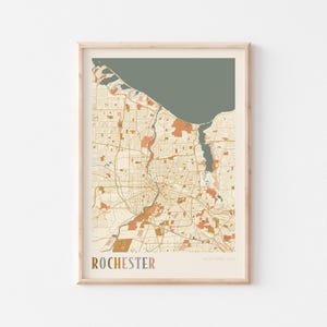Affiche de carte de Rochester, impression de Rochester, affiche de Rochester, art mural Rochester, New York, cadeau de voyage, art mural bohème