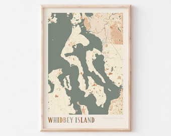 Whidbey Island Map Poster, Whidbey Island Print, Whidbey Island Poster, Whidbey Island Wall Art, Washington, Travel Gift, Boho Decor