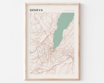 Geneva Map Poster, Geneva Print, Geneva Poster, Geneva Wall Art, Switzerland, Travel Gift, Minimalist Print
