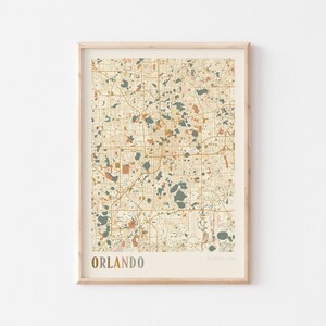 Póster con mapa de Orlando, impresión de Orlando, póster de Orlando, arte mural de Orlando, mapa de la ciudad de Orlando, Florida, regalo de viaje, arte mural bohemio