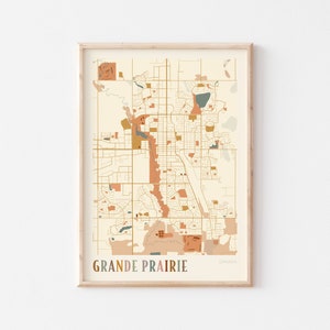 Póster con mapa de Grande Prairie, arte mural de Grande Prairie, mapa de Grande Prairie, póster de Grande Prairie, impresión de Grande Prairie, arte boho de Alberta, Canadá