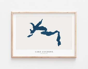 Lago Lucerna, Impressão do Lago Lucerna, Pôster do Lago Lucerna, Arte do Lago Lucerna, Arte de Parede com Tema de Lago, Mapa do Lago, Casa no Lago, Arte com Tema de Lago, Suíça