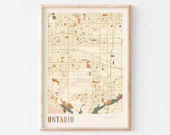 Affiche de carte de l'Ontario, impression de l'Ontario, affiche de l'Ontario, art mural de l'Ontario, Californie, cadeau de voyage, affiche bohème
